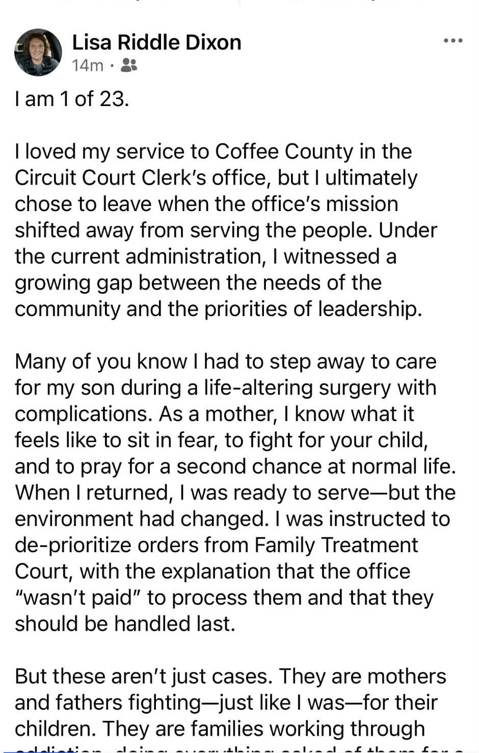 Lisa Riddle Dixon, I am one of 23